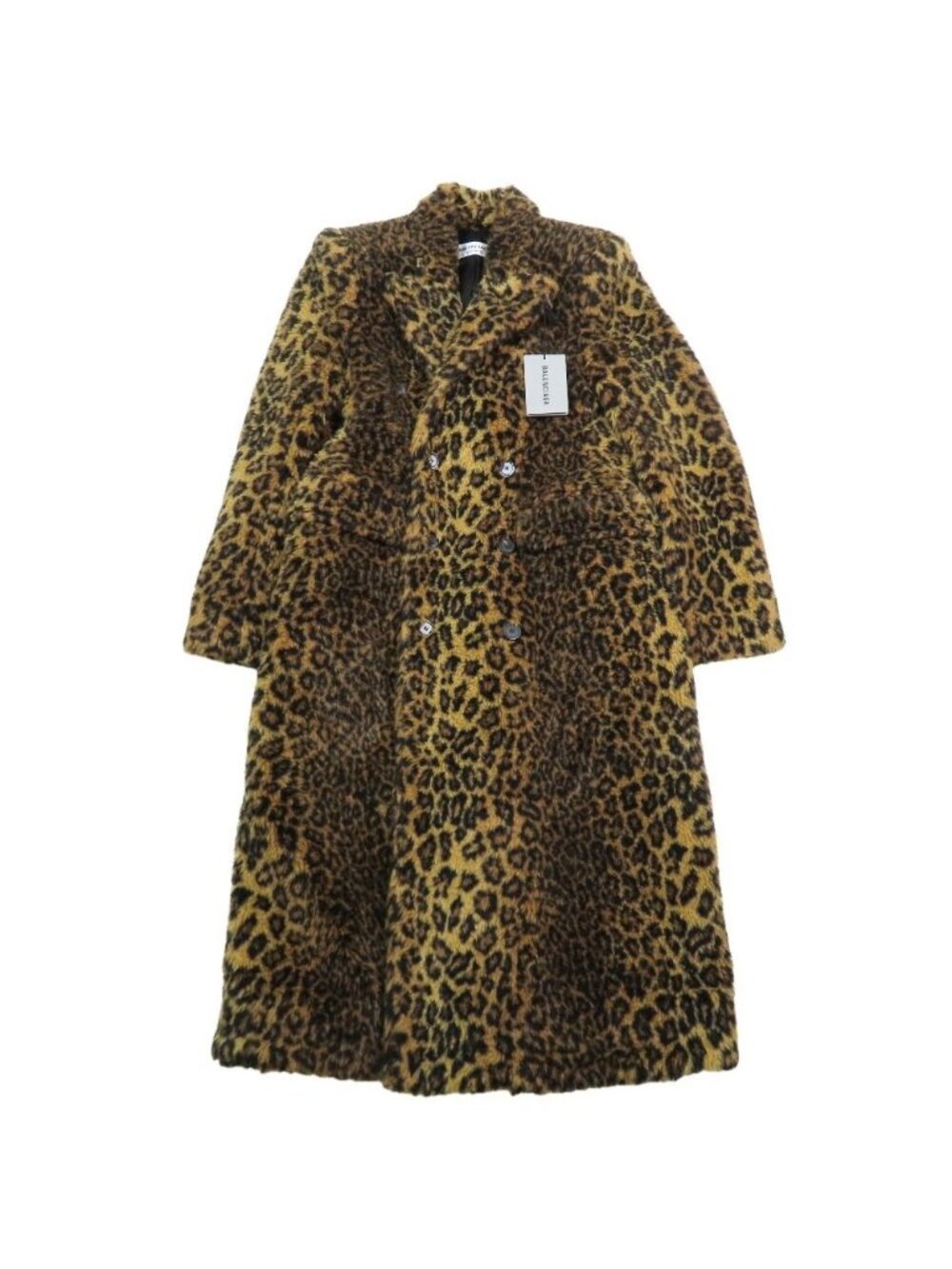 Balenciaga Faux Fur Leopard Hourglass Coat Double Long Fleece Jacket Brown 36